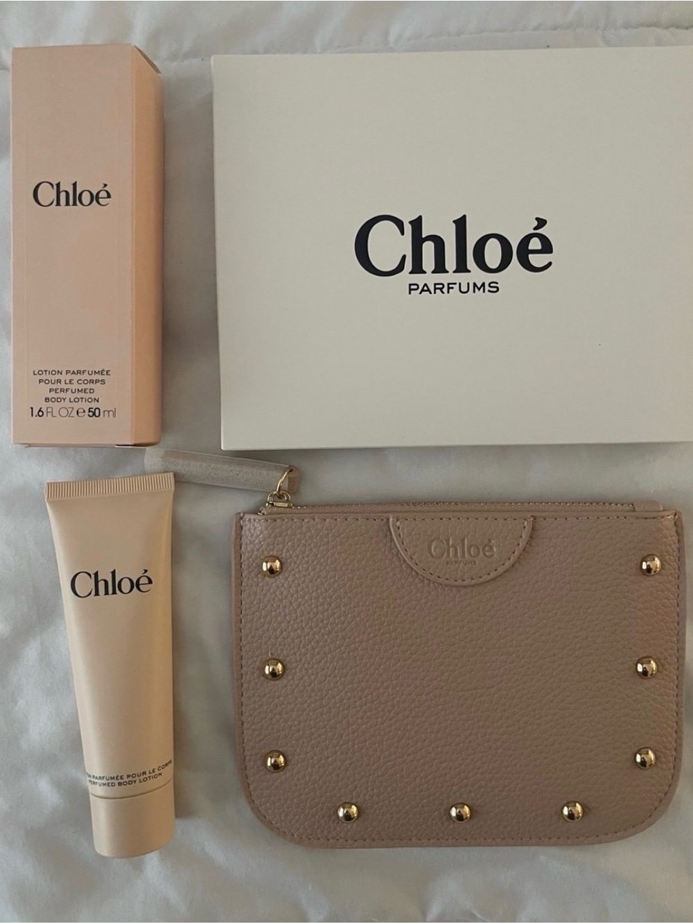 GWP - Chloe Parfums Pebbled Leather Studded Change Purse & Lotion Set